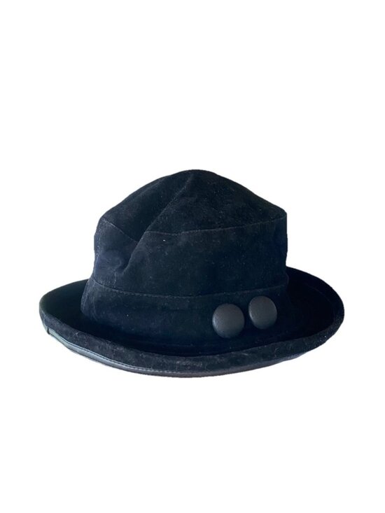 Vintage Betmar Hat Black Cloche Felt Velvet Black Buttons Leather Brim main image 4